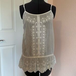 Roper Womens Top Medium White Coquette Lace Smocked Cottagecore Boho 100% Cotton